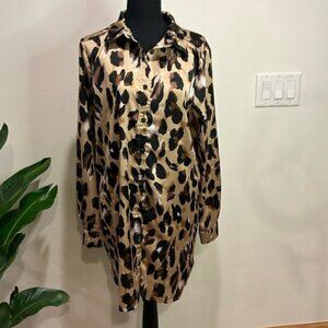 Missguided Button Down Shirt Dress Leopard Print Long Sleeve sz 8 European